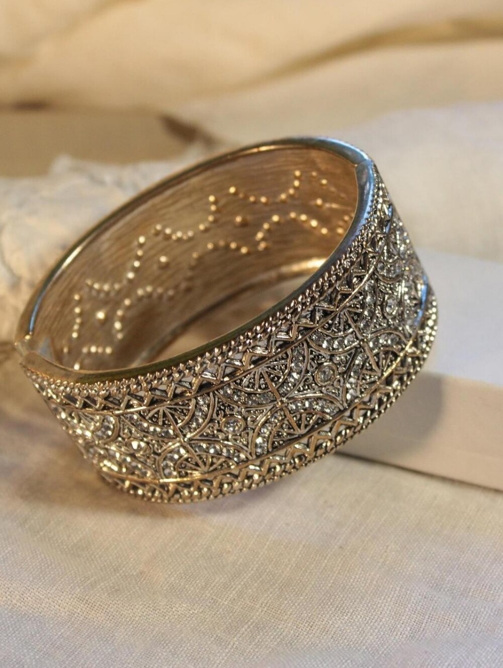 Fairycore Filigree Statement Silver-Tone Chunky Cuff Bracelet